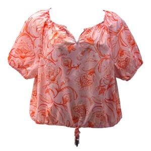 Talbots‎ Crop Floral Top Pink Peach 1X